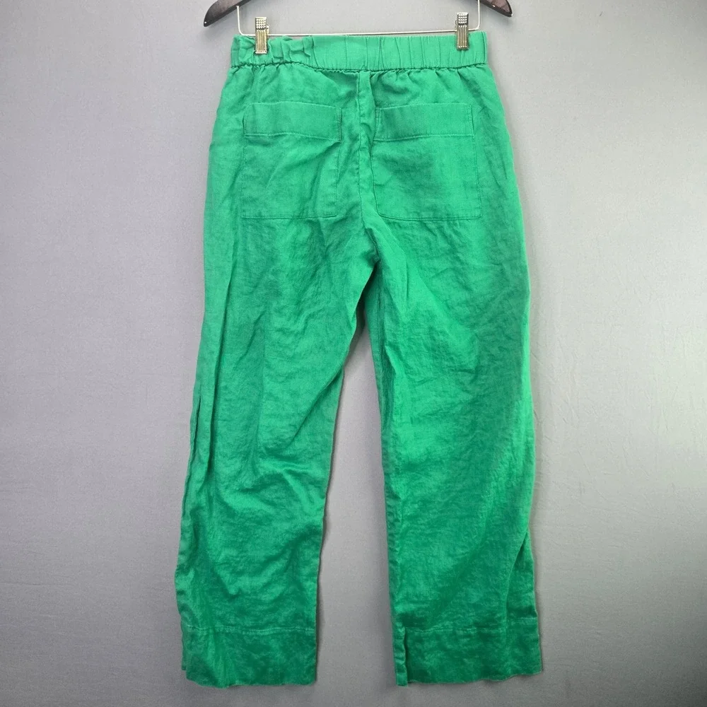 Everlane Linen Paperbag Waist Pants Green Straight Leg Crop Small S 24 Inseam